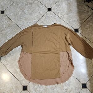 Women's Two-Tone Tan/Brown Relaxed Tunic Top